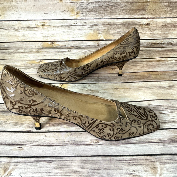 Samanta Womens Brown Patterned Square Toe Kitten Heel Career Shoes Size 10 - Picture 5 of 10
